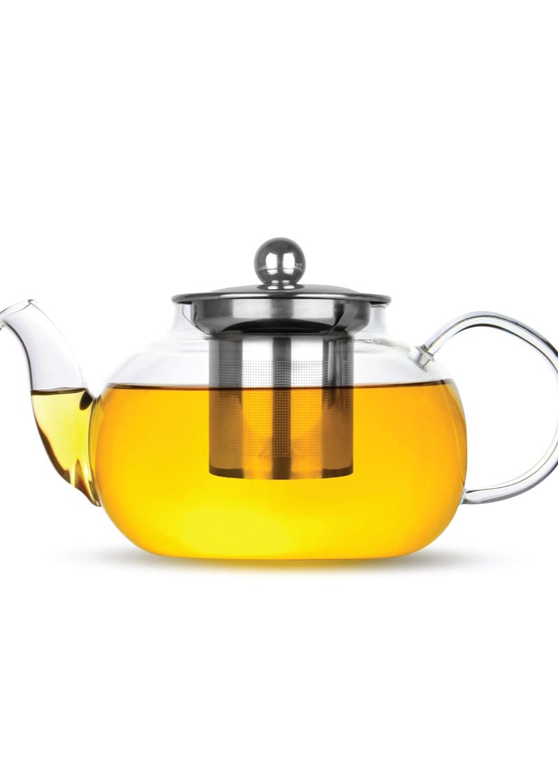 Glass Teapot with Infuser, 400ml, Borosilicate Clear Tea Kettle with Removable 18/8 Stainless Steel Infuser, Stovetop Safe, Hand Crafted Tea Kettle for Home, Loose Leaf Tea Maker, Tea Brewer