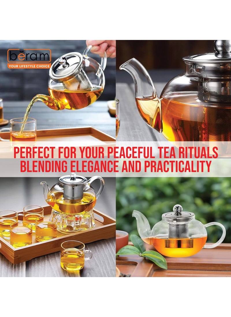 Glass Teapot with Infuser, 400ml, Borosilicate Clear Tea Kettle with Removable 18/8 Stainless Steel Infuser, Stovetop Safe, Hand Crafted Tea Kettle for Home, Loose Leaf Tea Maker, Tea Brewer