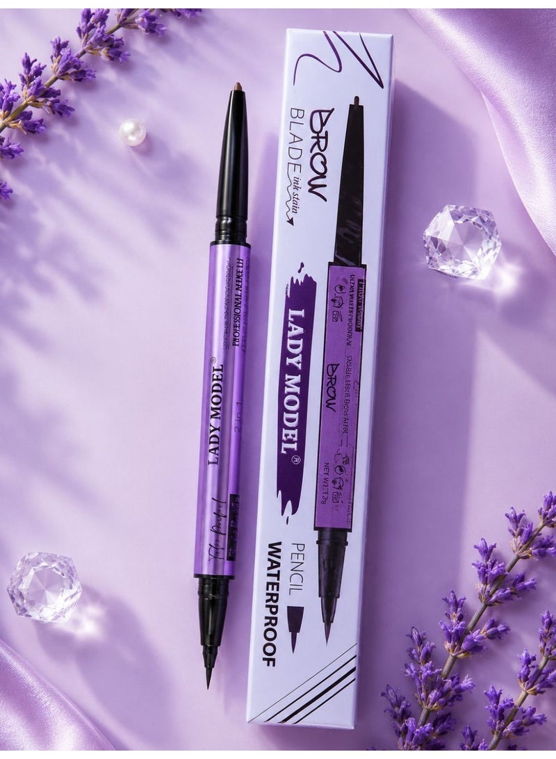 Lady Model ® WATERPROOF PENCIL & INK STAIN BROW TWINS 2IN1 DARK BROWN 002 - Image 2