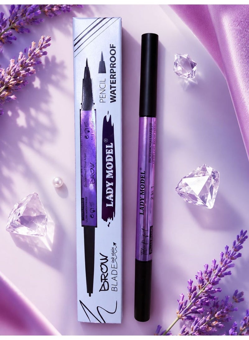 Lady Model ® WATERPROOF PENCIL & INK STAIN BROW TWINS 2IN1 DARK BROWN 002 - Image 1