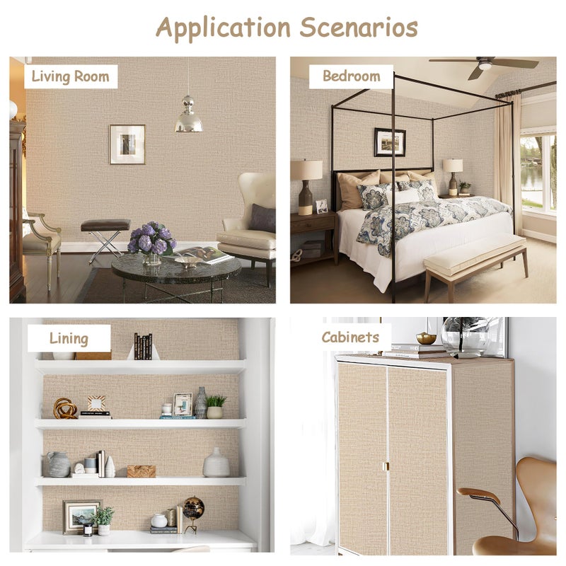 Guvana Grasscloth Peel And Stick Wallpaper Beige Textured Contact Paper Modern Removable Self Adhesive Wall Paper Thicken Fabric Faux Linen Wallpaper For Bathroom Living Room Cabinets 78.7Inx15.7In - Image 5