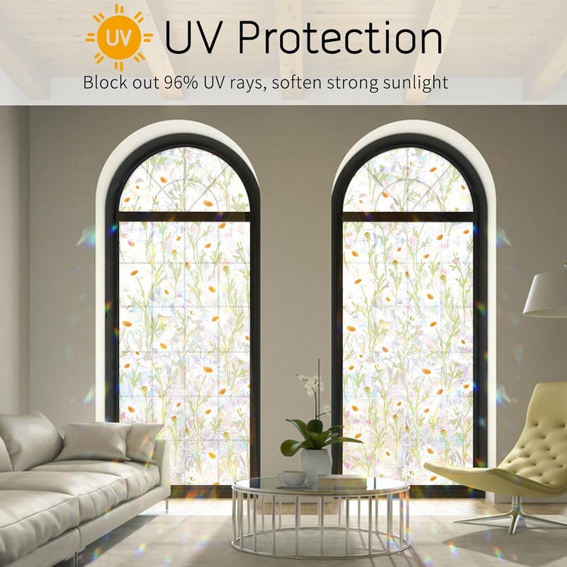Maritown Window Film Privacy Rainbow Static Cling Window Film Plants Flowers Patterned Stained Glass Decorative Window Covering Stickers Films for Bathroom Kitchen Glass Windows Doors - Image 4