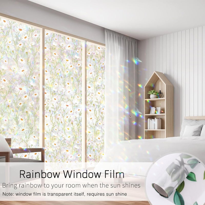 Maritown Window Film Privacy Rainbow Static Cling Window Film Plants Flowers Patterned Stained Glass Decorative Window Covering Stickers Films for Bathroom Kitchen Glass Windows Doors - Image 5