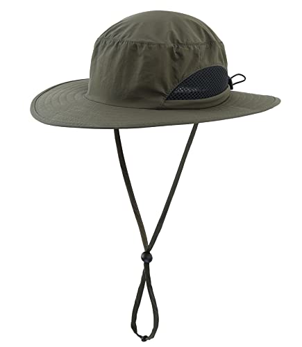LLmoway Kids Outdoor Sun Hat Boys Wide Brim Breathable Bucket Hat Summer Quick Dry Hat Army Green - Image 1