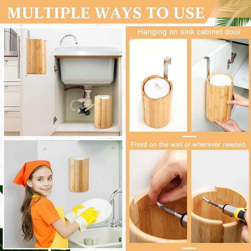 SiliFine Bamboo Wipes Dispenser Container Disinfectant Wall Mounted Disinfectant Wipes Holder Decorative Bamboo Kitchen Organizer for Bathroom Office Classroom Countertop Home - Image 5
