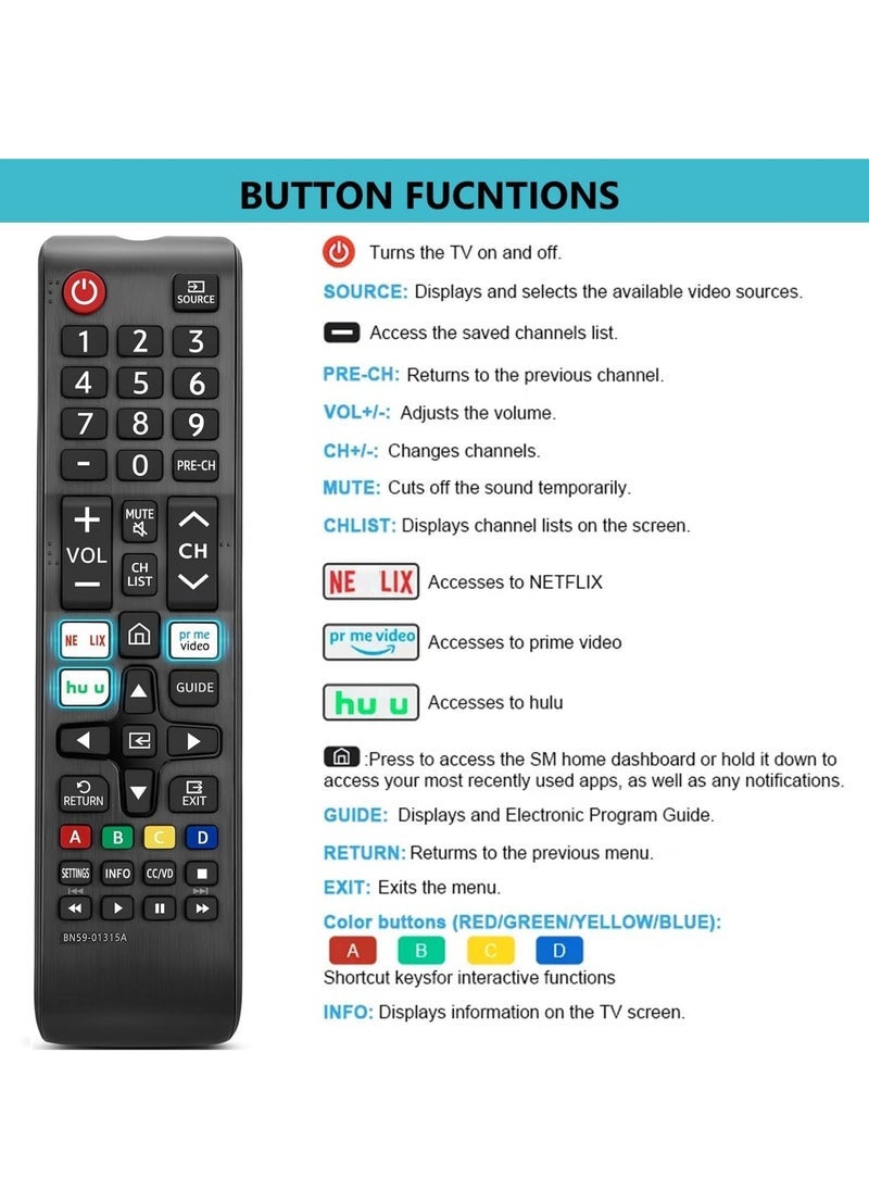 SmartGrist N59-01315A Replacement Remote Control for Samsung Smart TV All Samsung LED QLED LCD 6/7/8/9 Series 4K UHD HDTV HDR Smart Curved Flat TV with Netflix Prime Video Button with battery - Image 3