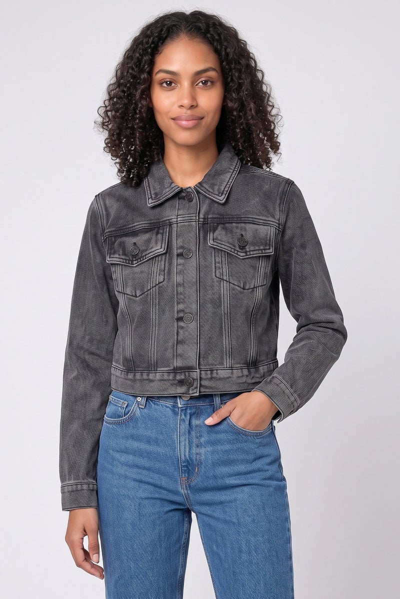 Walter Baker Women Washed Denim Jacket, Grey - Image 1