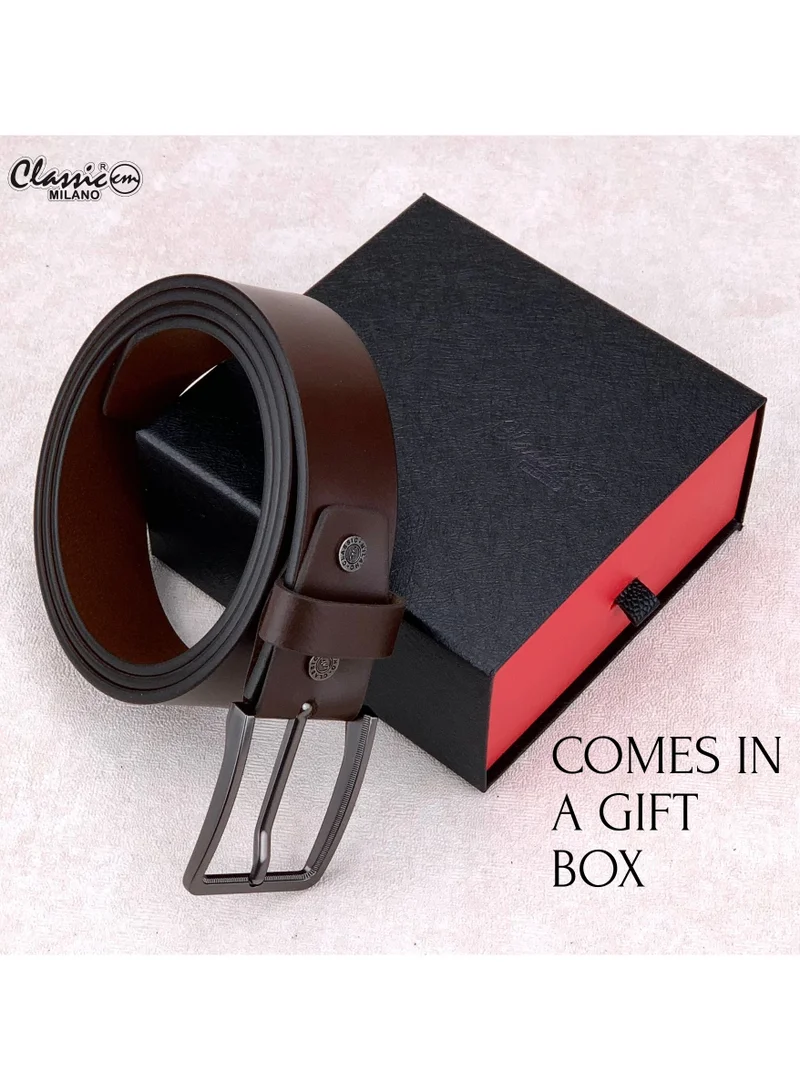 Classic Milano Brown (RHHP-03-J) Classic Milano Genuine Leather Belt for Men – Black Formal Belt Men – Men Belts for Office & Business Wear – Mens Belt Leather with Gift Box for Men | Best Price UAE