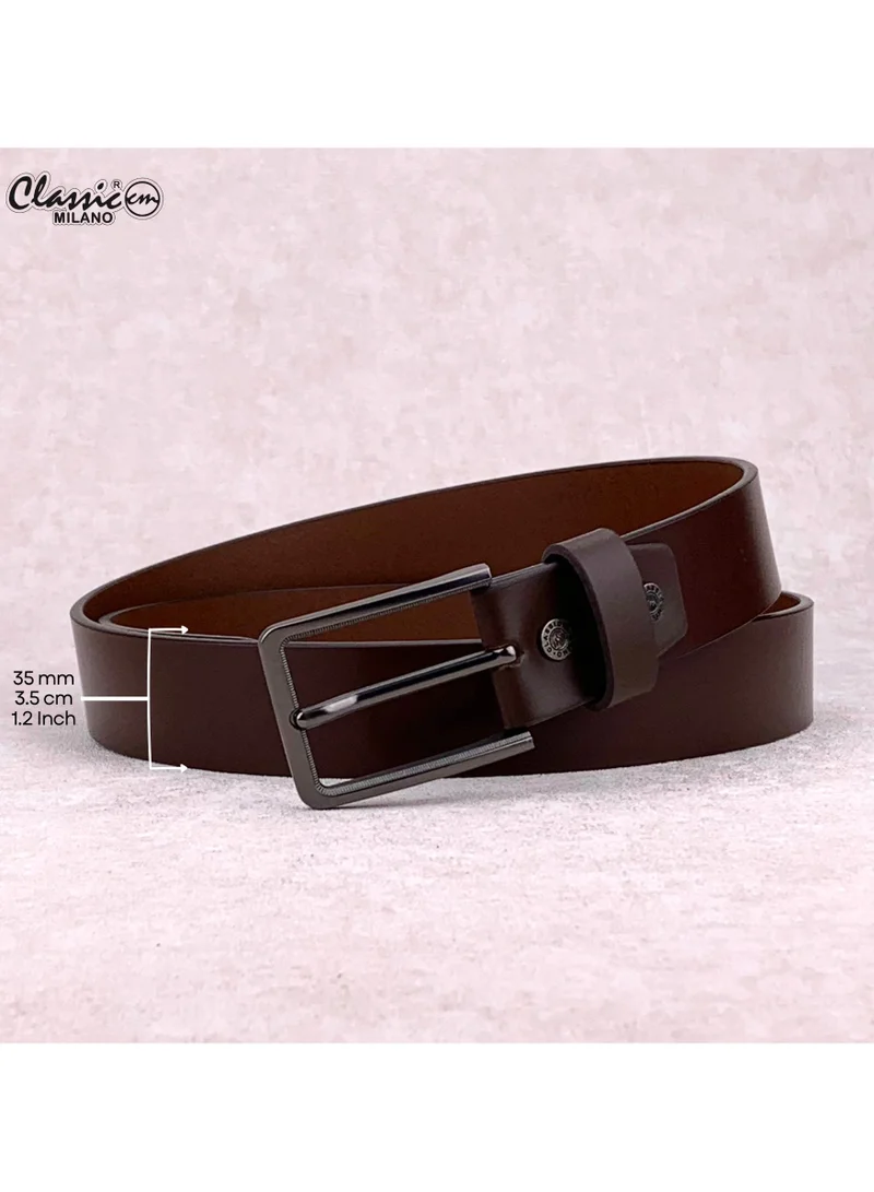 Classic Milano Brown (RHHP-03-J) Classic Milano Genuine Leather Belt for Men – Black Formal Belt Men – Men Belts for Office & Business Wear – Mens Belt Leather with Gift Box for Men | Best Price UAE
