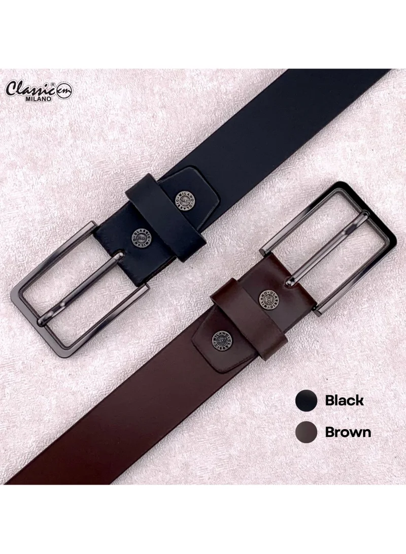 Classic Milano Brown (RHHP-03-J) Classic Milano Genuine Leather Belt for Men – Black Formal Belt Men – Men Belts for Office & Business Wear – Mens Belt Leather with Gift Box for Men | Best Price UAE