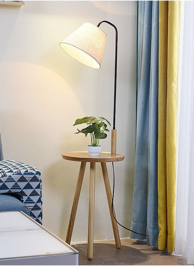 Thoraya - Lamps Floor, Tripod Floor Lamp, Nordic Coffee Table Wooden Floor Lamp, Eye Protection Floor Lamp With Lampshade For Living Room Bedroom Office(Black) - Image 1