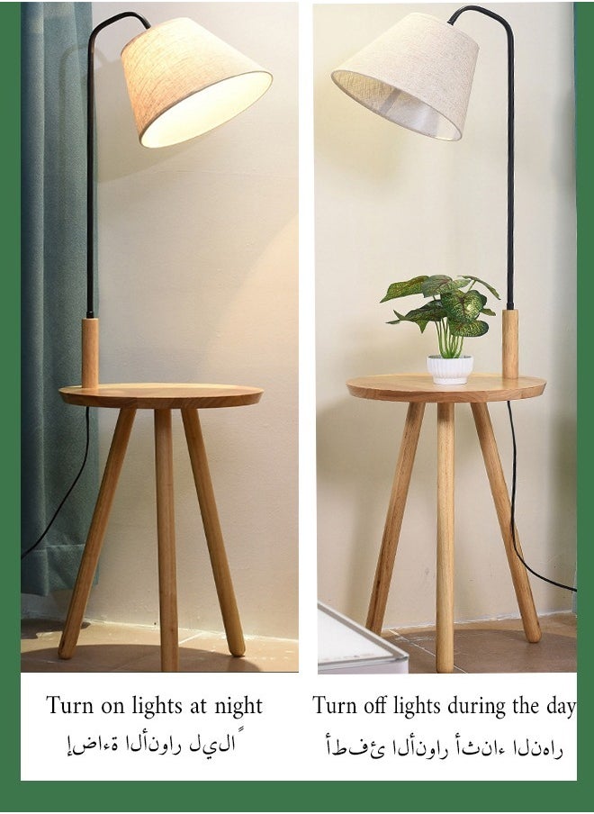 Thoraya - Lamps Floor, Tripod Floor Lamp, Nordic Coffee Table Wooden Floor Lamp, Eye Protection Floor Lamp With Lampshade For Living Room Bedroom Office(Black) - Image 1