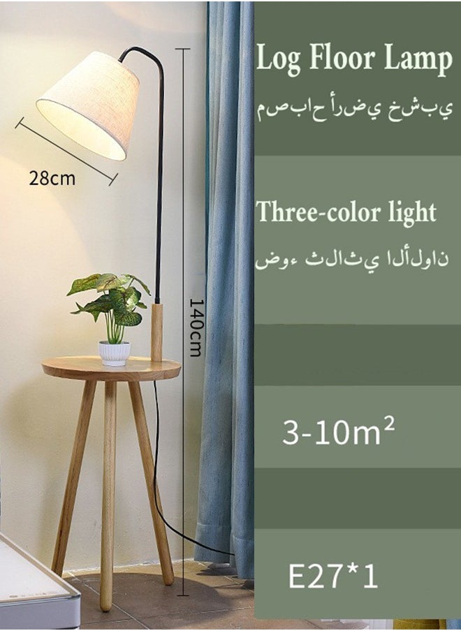 Thoraya - Lamps Floor, Tripod Floor Lamp, Nordic Coffee Table Wooden Floor Lamp, Eye Protection Floor Lamp With Lampshade For Living Room Bedroom Office(Black) - Image 1