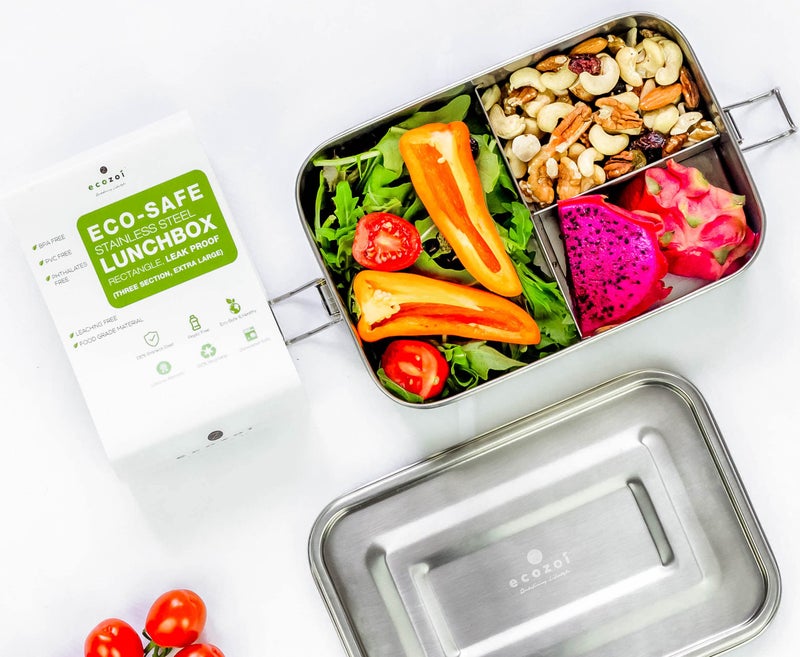 ecozoi Stainless Steel Lunch Box, Leak Proof 3 Compartment, Medium | Redesigned Silicone Seal | Sustainable Zero Waste Eco Friendly Bento Box Food Storage Container - Image 1