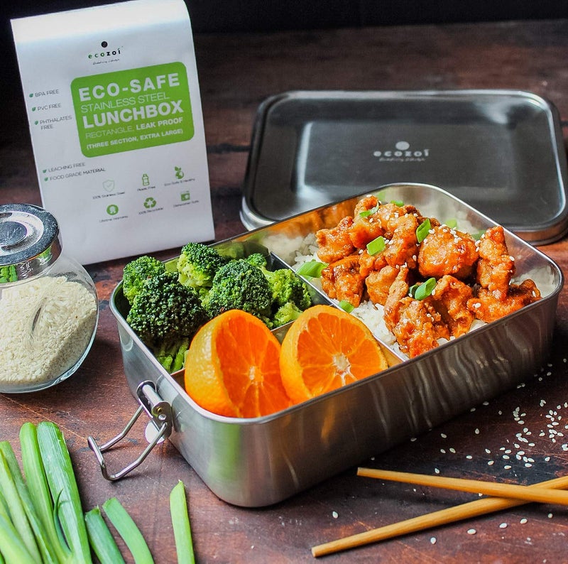 ecozoi Stainless Steel Lunch Box, Leak Proof 3 Compartment, Medium | Redesigned Silicone Seal | Sustainable Zero Waste Eco Friendly Bento Box Food Storage Container - Image 3