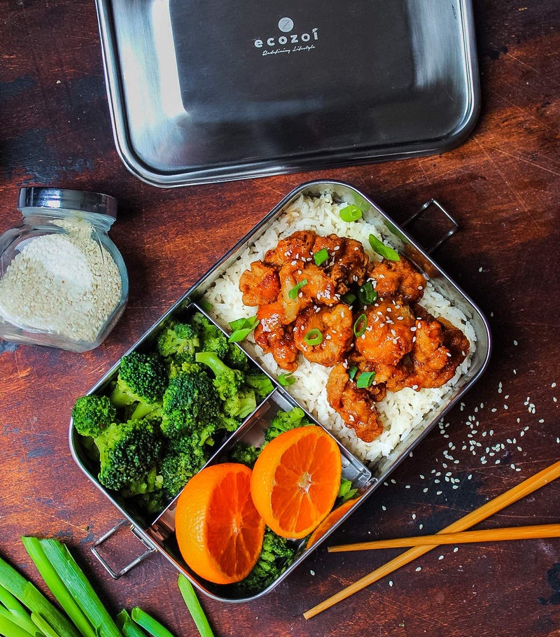 ecozoi Stainless Steel Lunch Box, Leak Proof 3 Compartment, Medium | Redesigned Silicone Seal | Sustainable Zero Waste Eco Friendly Bento Box Food Storage Container - Image 4