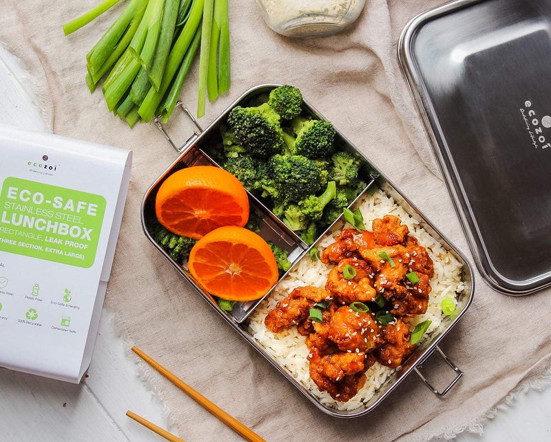 ecozoi Stainless Steel Lunch Box, Leak Proof 3 Compartment, Medium | Redesigned Silicone Seal | Sustainable Zero Waste Eco Friendly Bento Box Food Storage Container - Image 2