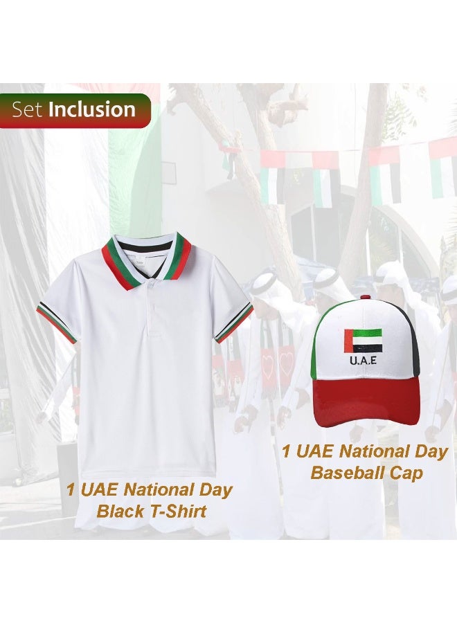 Home Smart National Day Flag Pattern White Tshirt with Cap for Kids Celebrate UAE National Day in Style UAE National Dress for National Festive Events - Image 3
