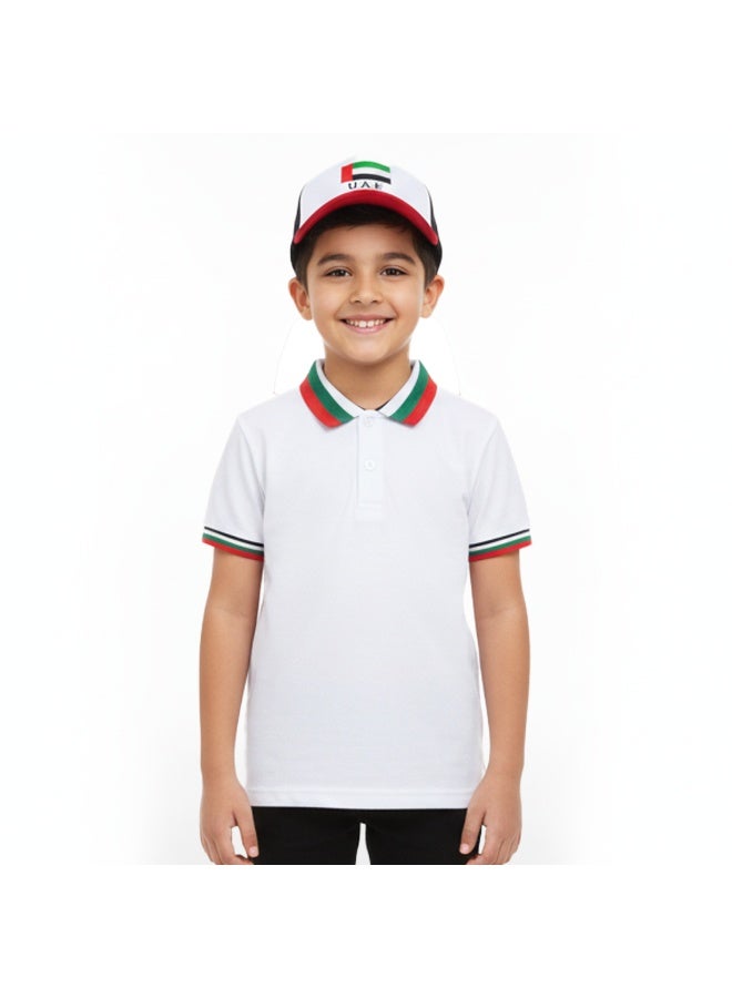 Home Smart National Day Flag Pattern White Tshirt with Cap for Kids Celebrate UAE National Day in Style UAE National Dress for National Festive Events - Image 1