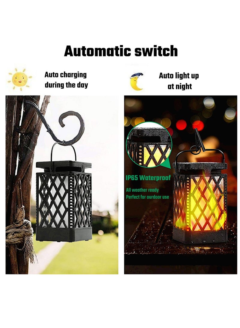 Solar Outdoor Lantern, 2 Pack Flickering Flame Waterproof Hanging Lanterns, Yard Decorative Lanterns with Solar Powered, AUTO ON/Off LED Flame Garden Lights for Landscape, Porch, Tree, Patio - Image 3