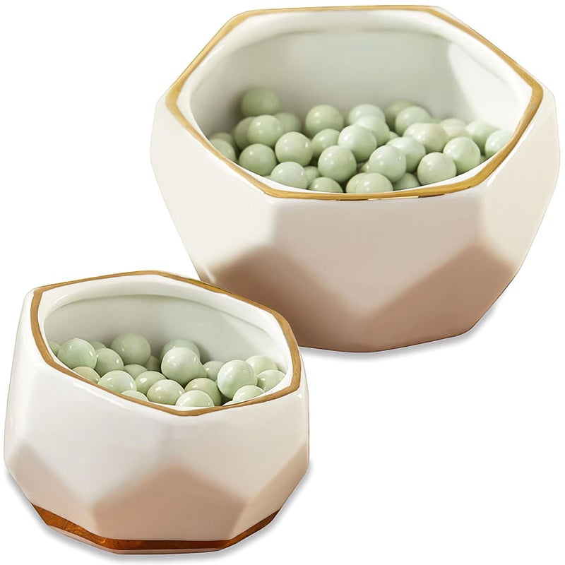 Kate Aspen Geometric Ceramic Planters Decorative Bowls Small  Medium Set of 2  White