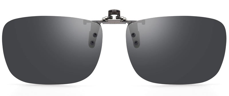 CAXMAN Polarized Clip On Sunglasses Over Prescription Glasses or Reading Glasses for Men Women Flip Up Rimless Rectangle Lens Cover Eyeglasses, Grey Lens, 60 * 42mm - Image 1