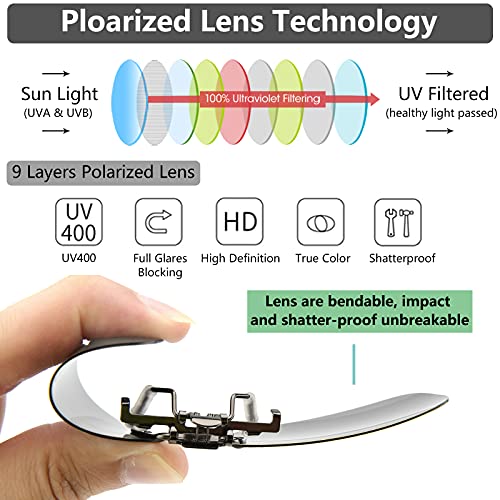 CAXMAN Polarized Clip On Sunglasses Over Prescription Glasses or Reading Glasses for Men Women Flip Up Rimless Rectangle Lens Cover Eyeglasses, Grey Lens, 60 * 42mm - Image 2