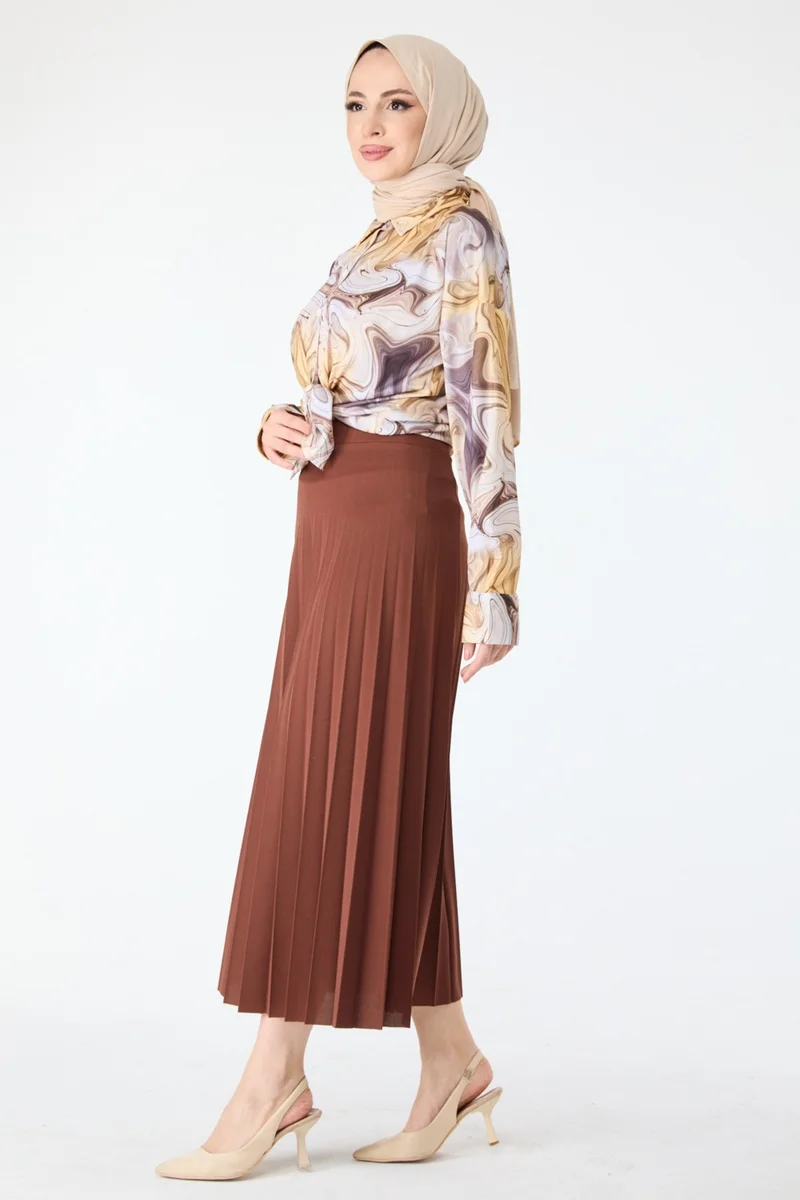 Tofisa 23035-Brown Pleated Skirt