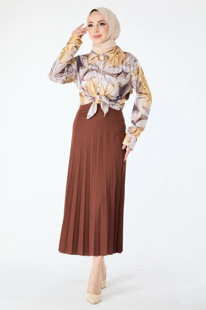 Tofisa 23035-Brown Pleated Skirt