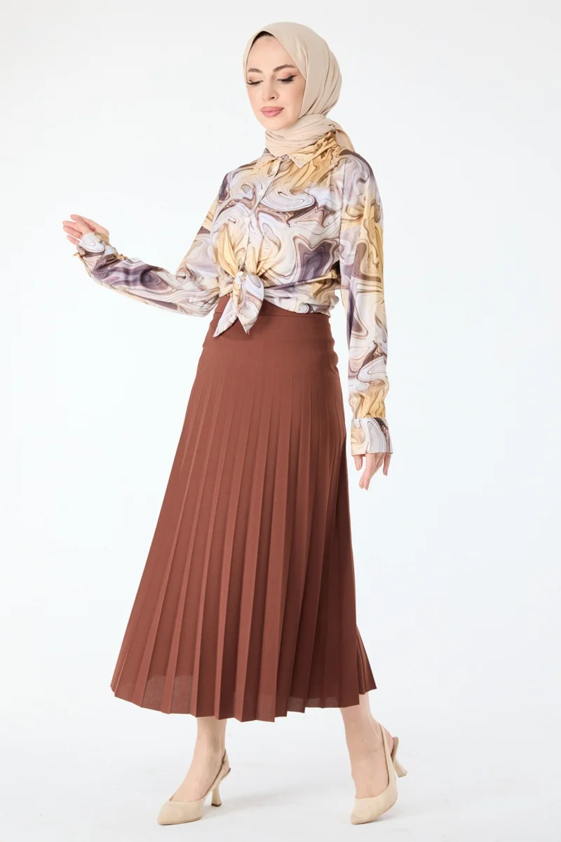 Tofisa 23035-Brown Pleated Skirt