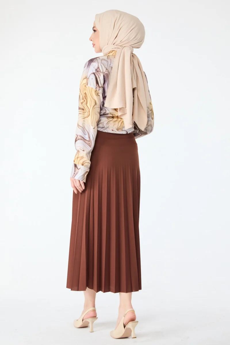 Tofisa 23035-Brown Pleated Skirt