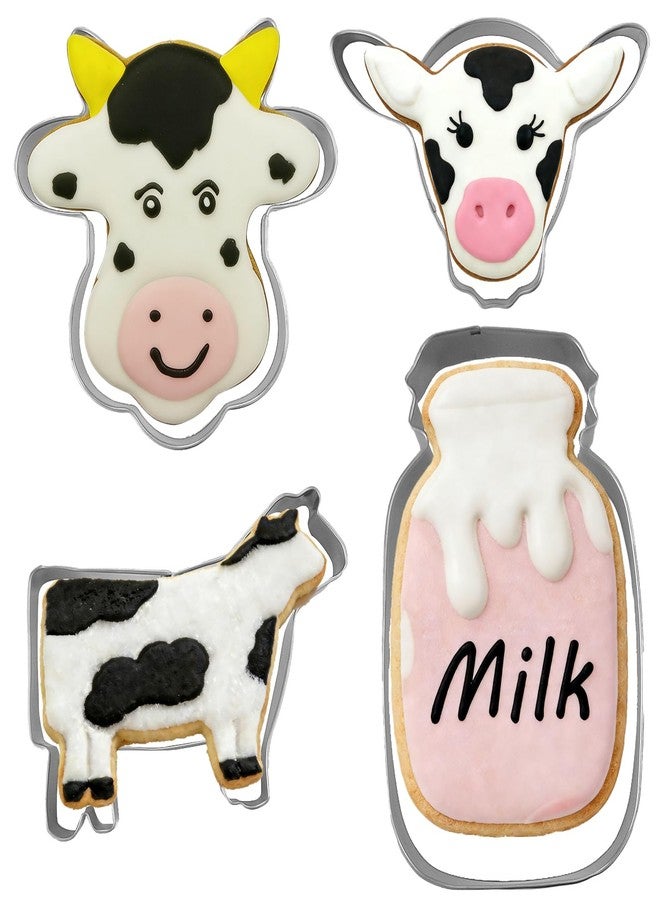 Comais Cow Shaped Cookie Cutters Set of 4 pcs, Stainless Steel Milk Cow Fondant Cutter Molds Baking DIY - Image 1