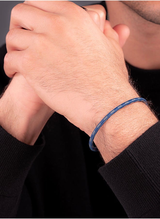 POLICE - Plaint Blue Cord With Blue And Grey Motif Gents BraceletPEAGB0033204 - Image 1