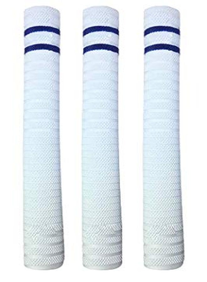 Kizlo Premium Cricket Bat Grip Set with Wooden Hammer Handle Cone - Anti-Slip Textured Grips (White with Blue Rings) - Pack of 3 Grips + 1 Wooden Cone for Easy Application - Image 3