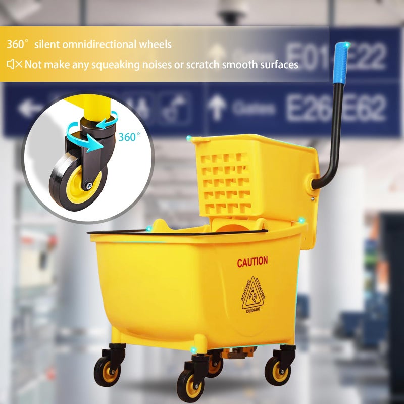 MRDARENSU 33 Quart Commercial Mop Bucket, with Side-Press Wringer on Wheels. Includes an Industrial Mop. Yellow Industrial Mop Bucket, Suitable for Home, Commercial, Restaurant Cleaning - Image 3