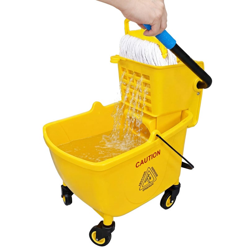 MRDARENSU 33 Quart Commercial Mop Bucket, with Side-Press Wringer on Wheels. Includes an Industrial Mop. Yellow Industrial Mop Bucket, Suitable for Home, Commercial, Restaurant Cleaning - Image 1