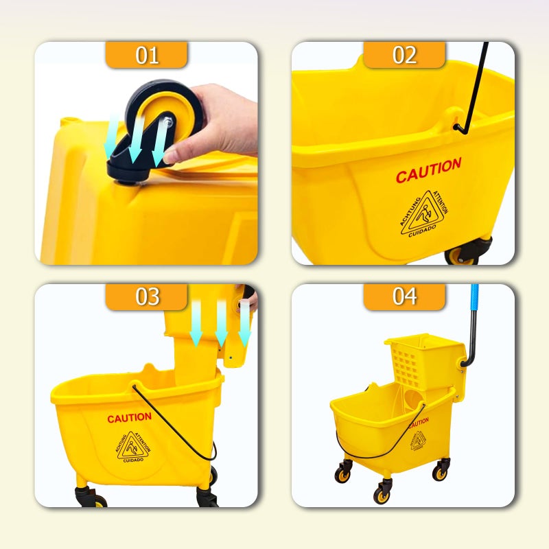 MRDARENSU 33 Quart Commercial Mop Bucket, with Side-Press Wringer on Wheels. Includes an Industrial Mop. Yellow Industrial Mop Bucket, Suitable for Home, Commercial, Restaurant Cleaning - Image 5