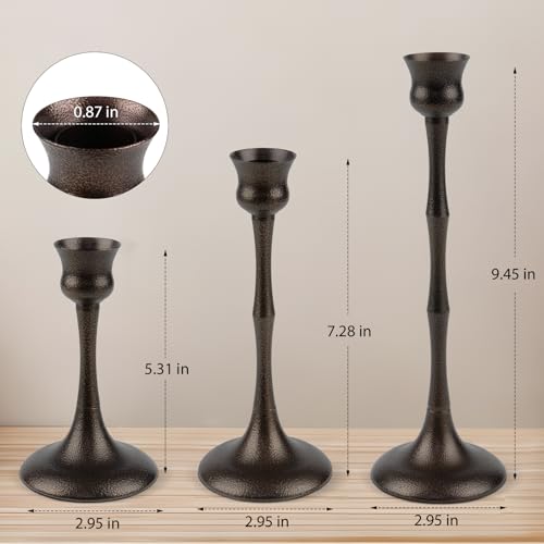 ASHELYULLA Vintage Metal Candlestick Holders, Set of 3 Bronze Candle Holders for Candlesticks Antique Taper Candle Stand Candle Sticks Holder for Housewarming Wedding Mantelpiece Table Centerpiece Decor - Image 4
