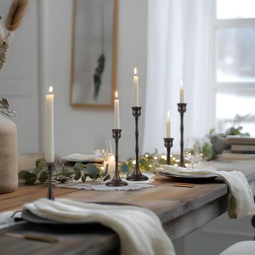 ASHELYULLA Vintage Metal Candlestick Holders, Set of 3 Bronze Candle Holders for Candlesticks Antique Taper Candle Stand Candle Sticks Holder for Housewarming Wedding Mantelpiece Table Centerpiece Decor - Image 2