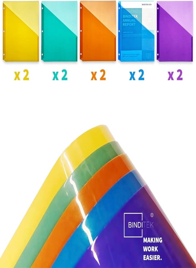Binditek 10 Pack Poly Slash File Jacket for 3 Ring Binder, Binder Pockets Plastic Jacket, 3 Hole Punch Binder Organizer, Letter Size, 5 Assorted Colors, for Students and Coworkers - Image 3