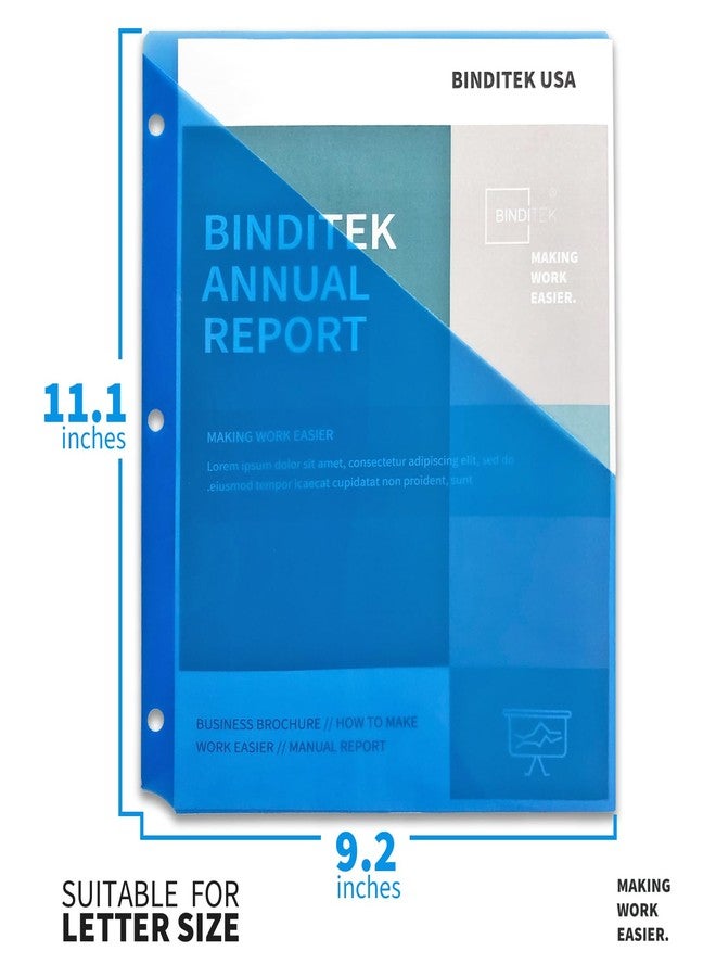 Binditek 10 Pack Poly Slash File Jacket for 3 Ring Binder, Binder Pockets Plastic Jacket, 3 Hole Punch Binder Organizer, Letter Size, 5 Assorted Colors, for Students and Coworkers - Image 2