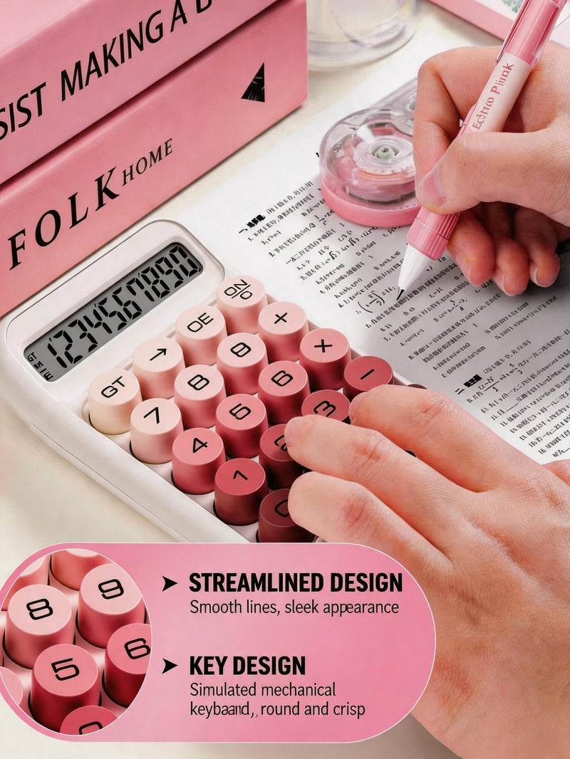 Red Desktop Calculator, Office Calculator with Large LCD Display, Solar + Battery Dual Power Business Calculator - Image 2