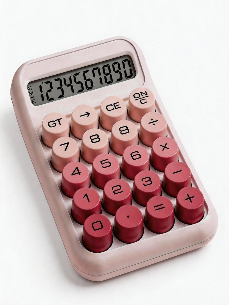 Red Desktop Calculator, Office Calculator with Large LCD Display, Solar + Battery Dual Power Business Calculator - Image 1