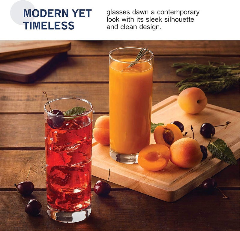 KELVEE Water Glass Set of 6 Highball Drinking Glasses Heavy Base Durable Glass Cups for Juice Wine Beer Cocktails and Mixed Drinks Round - Image 2