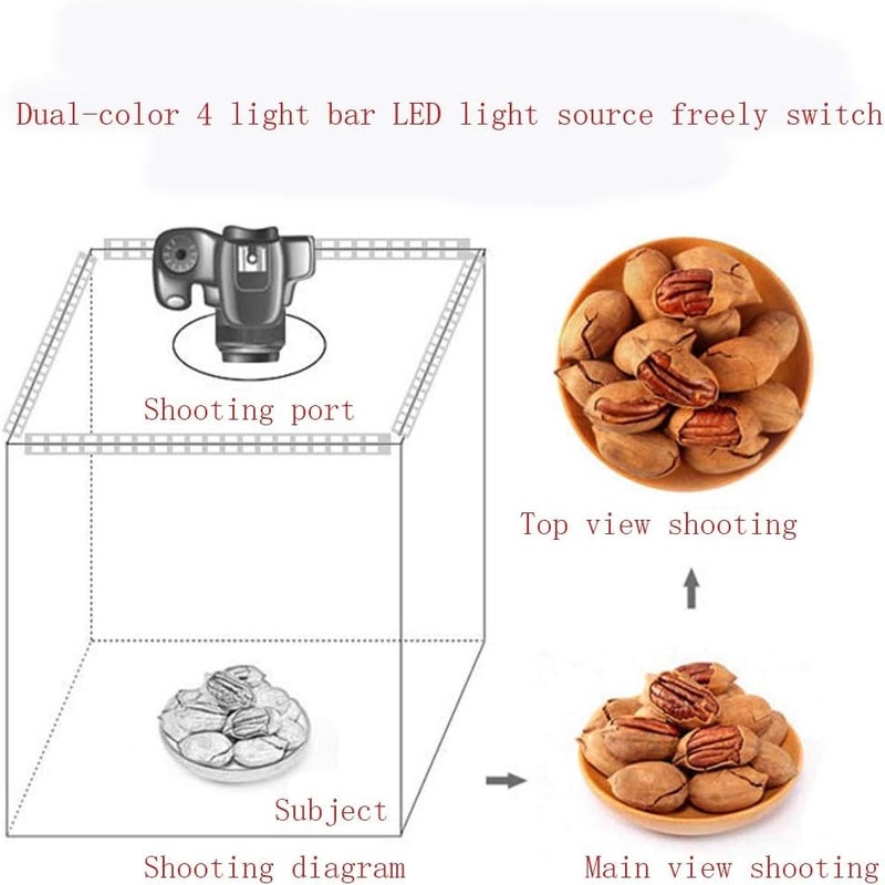 Photo Light Box Kit Photography Tent Dimension681818cm - Super Bright Dimmable LED Lighting 3200-5500k Lumens 2 Backdrops (Black White) for Photography Backdrop for Jewellery Product Advertising - Image 3