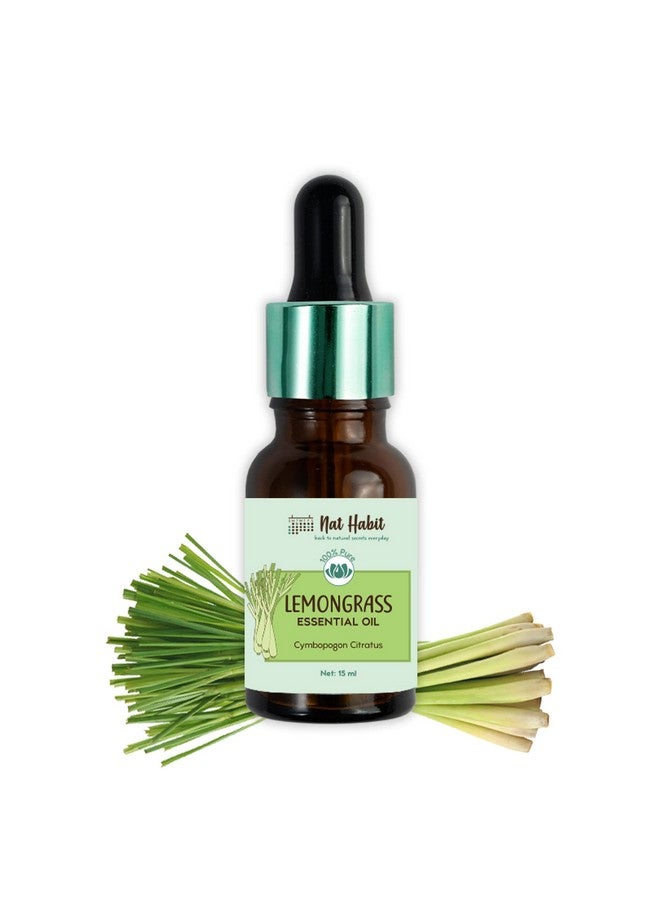 Nat Habit Pure Lemongrass Essential Oil Therapeutic Grade, Steam Distilled | Acne, Dandruff, Blemishes, Detan, Stress | Aromatherapy, Diffuser Oil, 15Ml - Image 1