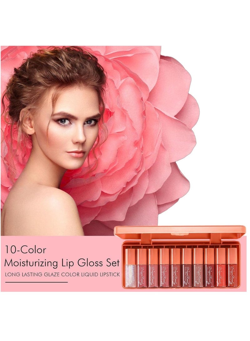 Dragon Ranee مجموعة ملمع الشفاه من 10 قطع، ملمع شفاه لامع لؤلؤي، زيت شفاه مرطب، زيت توهج الشفاه، مجموعة ملمع شفاه، ملمع شفاه لامع للغاية، أحمر شفاه سائل غير لامع بلمسة نهائية زجاجية للنساء - Image 2