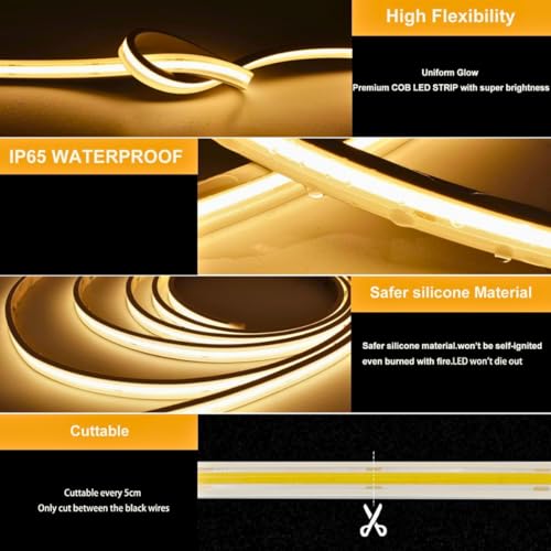 Hemito 16.5 Feet Neon Strip Waterproof Rope Light|Silicone Neon Rope Light| Flexible Cuttable String Outdoor Decoration Lights Waterproof for Balcony,Diwali,Christmas with 12V Adaptor (Warm White) - Image 2