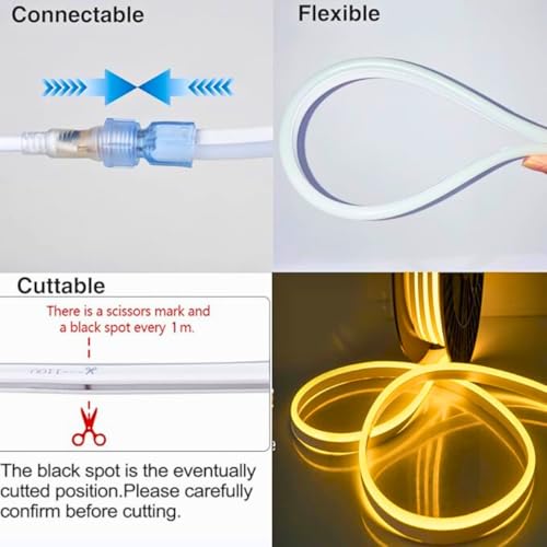 Hemito 16.5 Feet Neon Strip Waterproof Rope Light|Silicone Neon Rope Light| Flexible Cuttable String Outdoor Decoration Lights Waterproof for Balcony,Diwali,Christmas with 12V Adaptor (Warm White) - Image 4