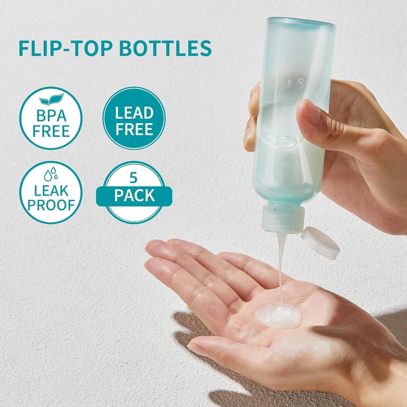 LISAPACK 3.4 oz Travel Bottles for Toiletries, Plastic Travel Size Containers for Shampoo Conditioner TSA Approved, Empty Small Squeeze for Lotion, Leak Proof Mini Liquid Tube Refillable Light Green - Image 2